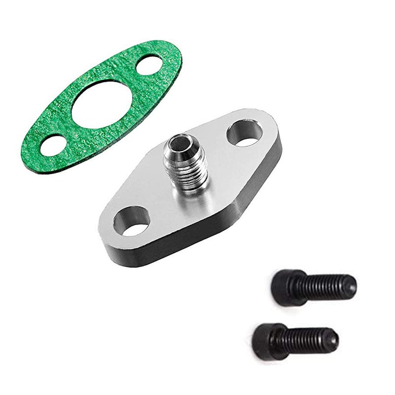 Koxuyim 4AN Oil Feed Inlet Flange Gasket Adapter Kitwith Gasket 4-AN Adapter AN4 W/Built In Restricter and Bolts Compatible with T3 T3/T4 T04 T4 For Ball Bearing Turbos - Image 4